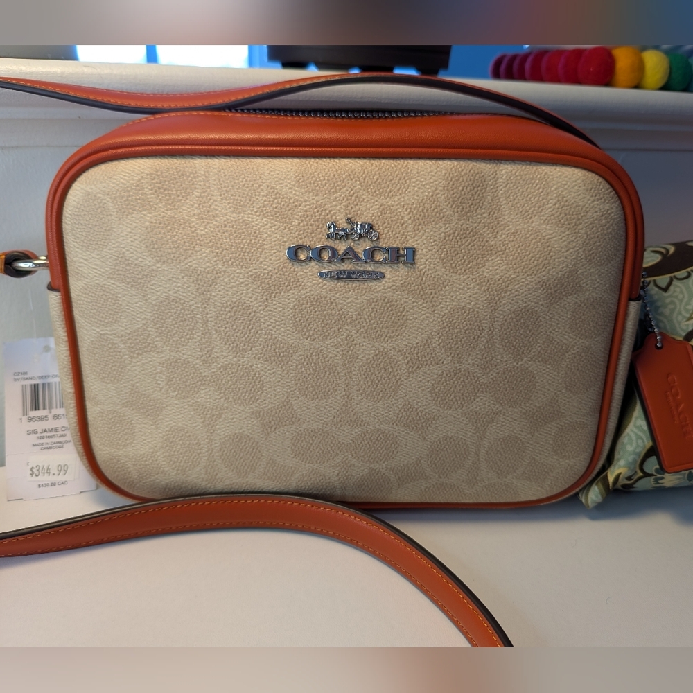 NWT Coach Jaimie Camera Cream and Deep Orange Crossbody Bag Plus Dusty Host Pick - Picture 3 of 12